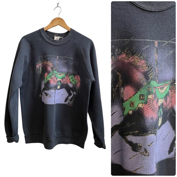 Vintage 1990 Fruit of The Loom USA The Wild Side Carousel Print Sweatshirt Large - Picture 12 of 12